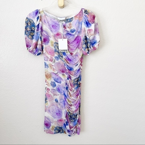 NEW Ganni Floral Mesh Body-Con Dress size 38 - Picture 3 of 16